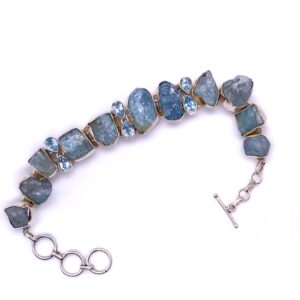 Srebrna bransoletka z akwamarynem i topazami, elegancka biżuteria handmade