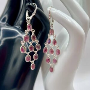 srebrne kolczyki żyrandolowe z turmalinem